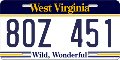 WV license plate 8OZ451