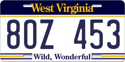 WV license plate 8OZ453