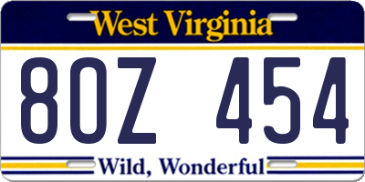 WV license plate 8OZ454