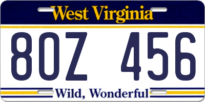 WV license plate 8OZ456