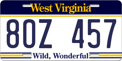 WV license plate 8OZ457