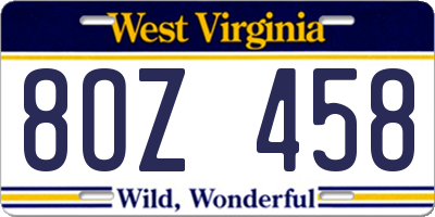 WV license plate 8OZ458