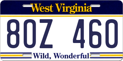 WV license plate 8OZ460