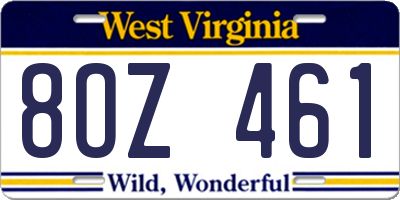 WV license plate 8OZ461