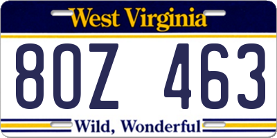 WV license plate 8OZ463