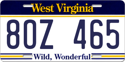 WV license plate 8OZ465