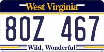 WV license plate 8OZ467
