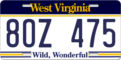 WV license plate 8OZ475