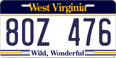 WV license plate 8OZ476