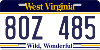WV license plate 8OZ485