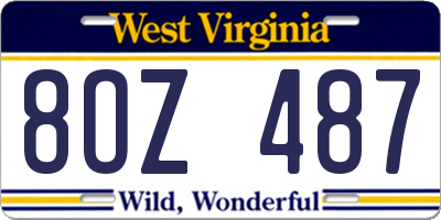WV license plate 8OZ487