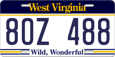 WV license plate 8OZ488