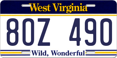 WV license plate 8OZ490