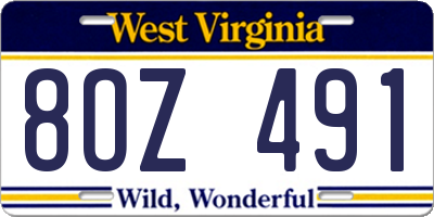 WV license plate 8OZ491