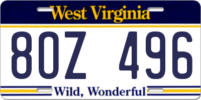 WV license plate 8OZ496