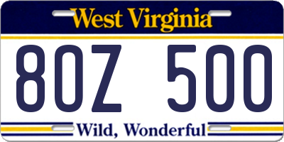 WV license plate 8OZ500
