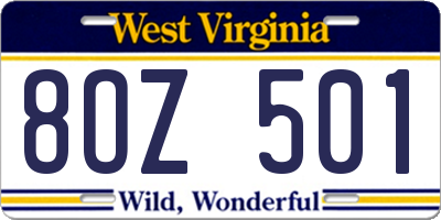 WV license plate 8OZ501