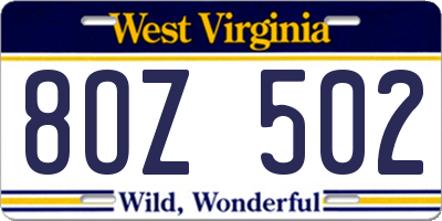 WV license plate 8OZ502