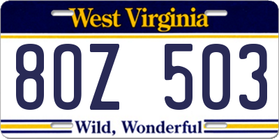 WV license plate 8OZ503