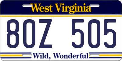 WV license plate 8OZ505