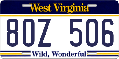 WV license plate 8OZ506