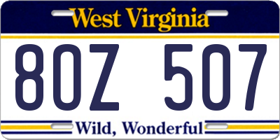 WV license plate 8OZ507