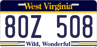 WV license plate 8OZ508