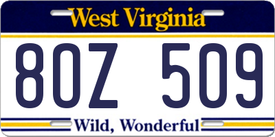 WV license plate 8OZ509