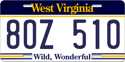 WV license plate 8OZ510