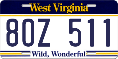 WV license plate 8OZ511