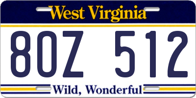 WV license plate 8OZ512