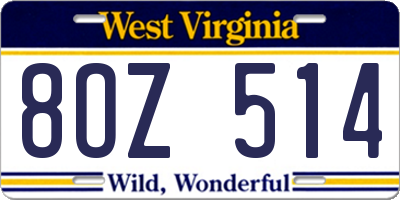 WV license plate 8OZ514