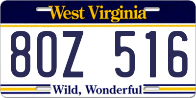 WV license plate 8OZ516