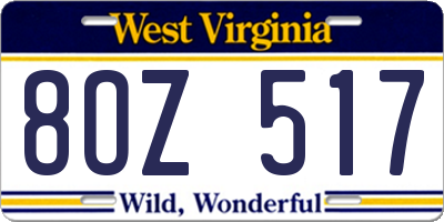 WV license plate 8OZ517