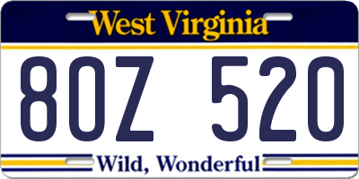 WV license plate 8OZ520