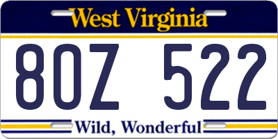 WV license plate 8OZ522