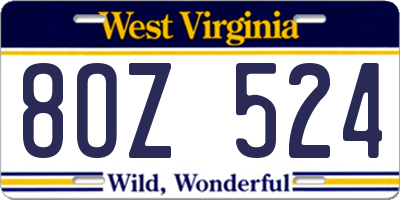 WV license plate 8OZ524