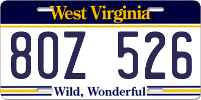 WV license plate 8OZ526
