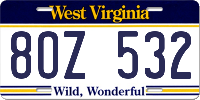 WV license plate 8OZ532