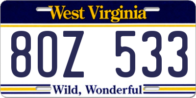 WV license plate 8OZ533