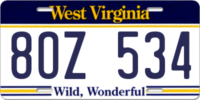 WV license plate 8OZ534