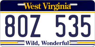 WV license plate 8OZ535