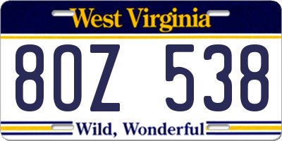 WV license plate 8OZ538