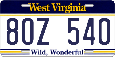 WV license plate 8OZ540