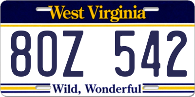 WV license plate 8OZ542