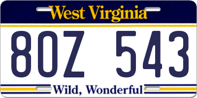 WV license plate 8OZ543