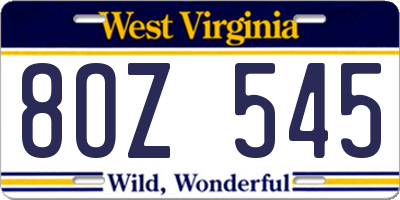 WV license plate 8OZ545