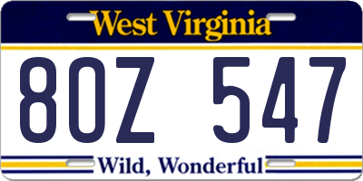 WV license plate 8OZ547