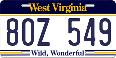 WV license plate 8OZ549