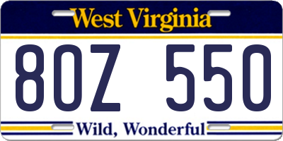 WV license plate 8OZ550